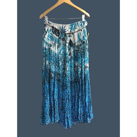 MULTIPLES-WOMEN ELASTIC WAISTW/ JEWEL BELT BOHEMIAN MAXI SKIRT SIZE X-LARGE - Picture 1 of 5